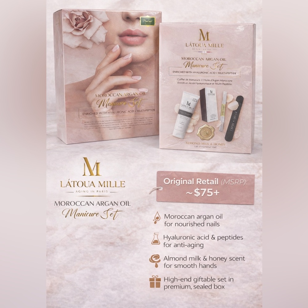 Luxury Moroccan Argan Oil Manicure Set Hyaluronic Acid Peptides NEW Gift Set